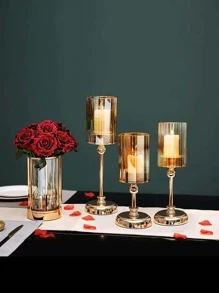 1入組玻璃造型燭台家居裝飾用極簡主義鐵藝燭台