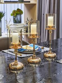 1入組玻璃造型燭台家居裝飾用極簡主義鐵藝燭台