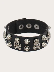 2pcs/set Punk Skull & Star Decor PU Polyurethane Bangle  For Women For Daily Decoration