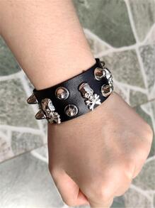 2pcs/set Punk Skull & Star Decor PU Polyurethane Bangle  For Women For Daily Decoration