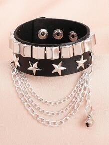 2pcs/set Punk Skull & Star Decor PU Polyurethane Bangle  For Women For Daily Decoration