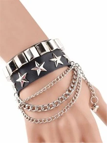 2pcs/set Punk Skull & Star Decor PU Polyurethane Bangle  For Women For Daily Decoration