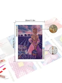 5D DIY 钻石画套装，马赛克薰衣草女孩背影，钻石艺术家居装饰风景壁画，圣诞节、情人节、万圣节、感恩节送给朋友的绝佳礼物 - 彩色 - 查看 4