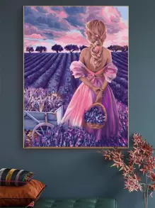 5D DIY 钻石画套装，马赛克薰衣草女孩背影，钻石艺术家居装饰风景壁画，圣诞节、情人节、万圣节、感恩节送给朋友的绝佳礼物 - 彩色 - 查看 1