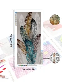 5pcs Feather Pattern DIY Diamond Painting Without Frame, Modern PMMA DIY Diamond Painting For Home Decor - Beige - View 4