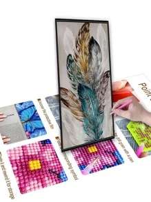 5pcs Feather Pattern DIY Diamond Painting Without Frame, Modern PMMA DIY Diamond Painting For Home Decor - Beige - View 2