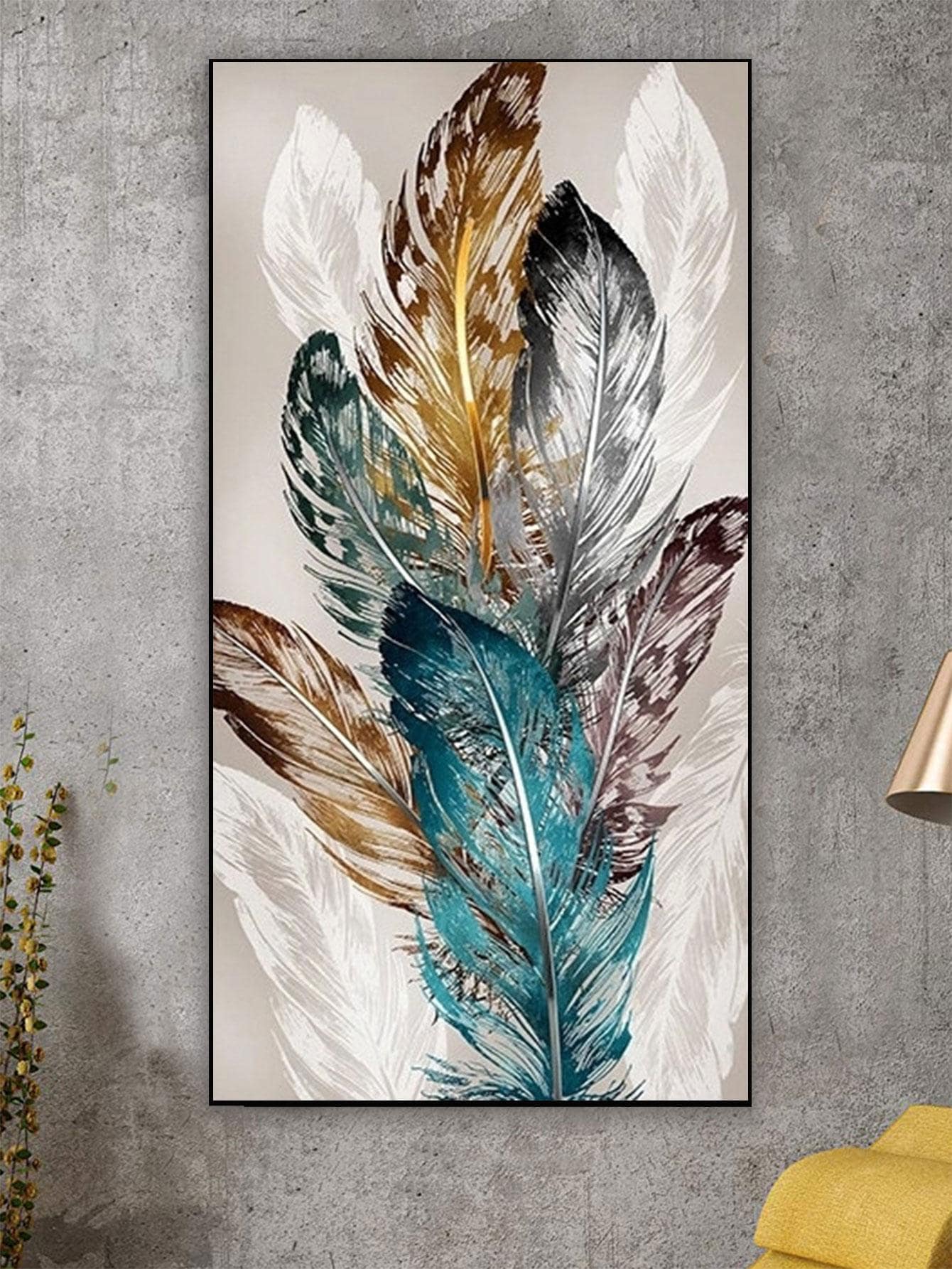 5pcs Feather Pattern DIY Diamond Painting Without Frame, Modern PMMA DIY Diamond Painting For Home Decor - Beige - View 1
