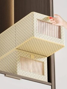 1pc Non-woven Fabric Drawer Storage Box, Modern Geometric Pattern Multi-grid Underwear Storage Box For Home - Burgundy - View 6