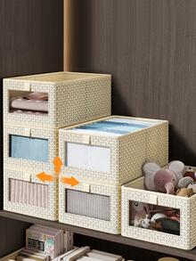 1pc Non-woven Fabric Drawer Storage Box, Modern Geometric Pattern Multi-grid Underwear Storage Box For Home - Burgundy - View 3