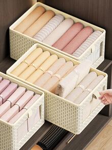 1pc Non-woven Fabric Drawer Storage Box, Modern Geometric Pattern Multi-grid Underwear Storage Box For Home - Burgundy - View 2