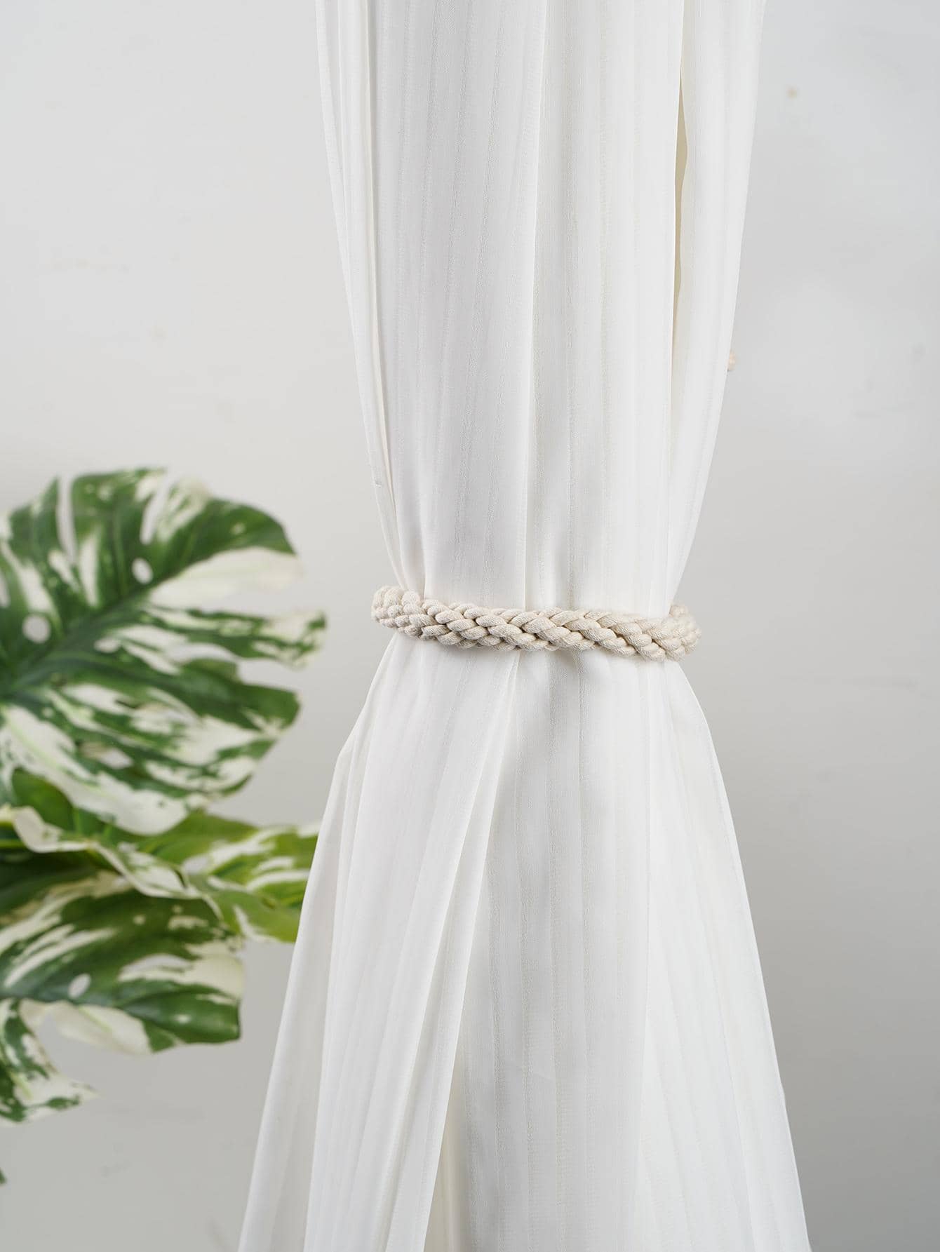 1入組平織窗簾繫帶家用極簡主義滌綸窗簾帶繫帶 - 米色 - 查看 1