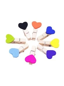 10入組木頭愛心裝飾卡片夾 - 彩色 - 查看 3