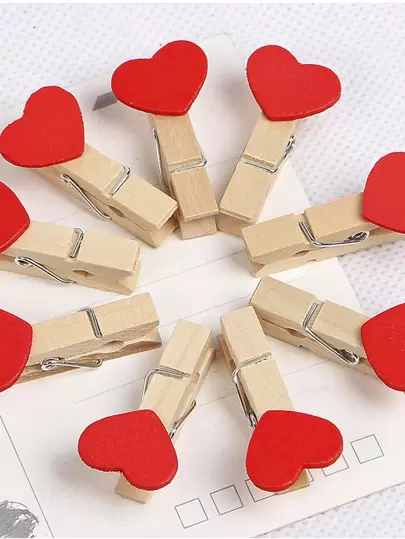10入組木頭愛心裝飾卡片夾