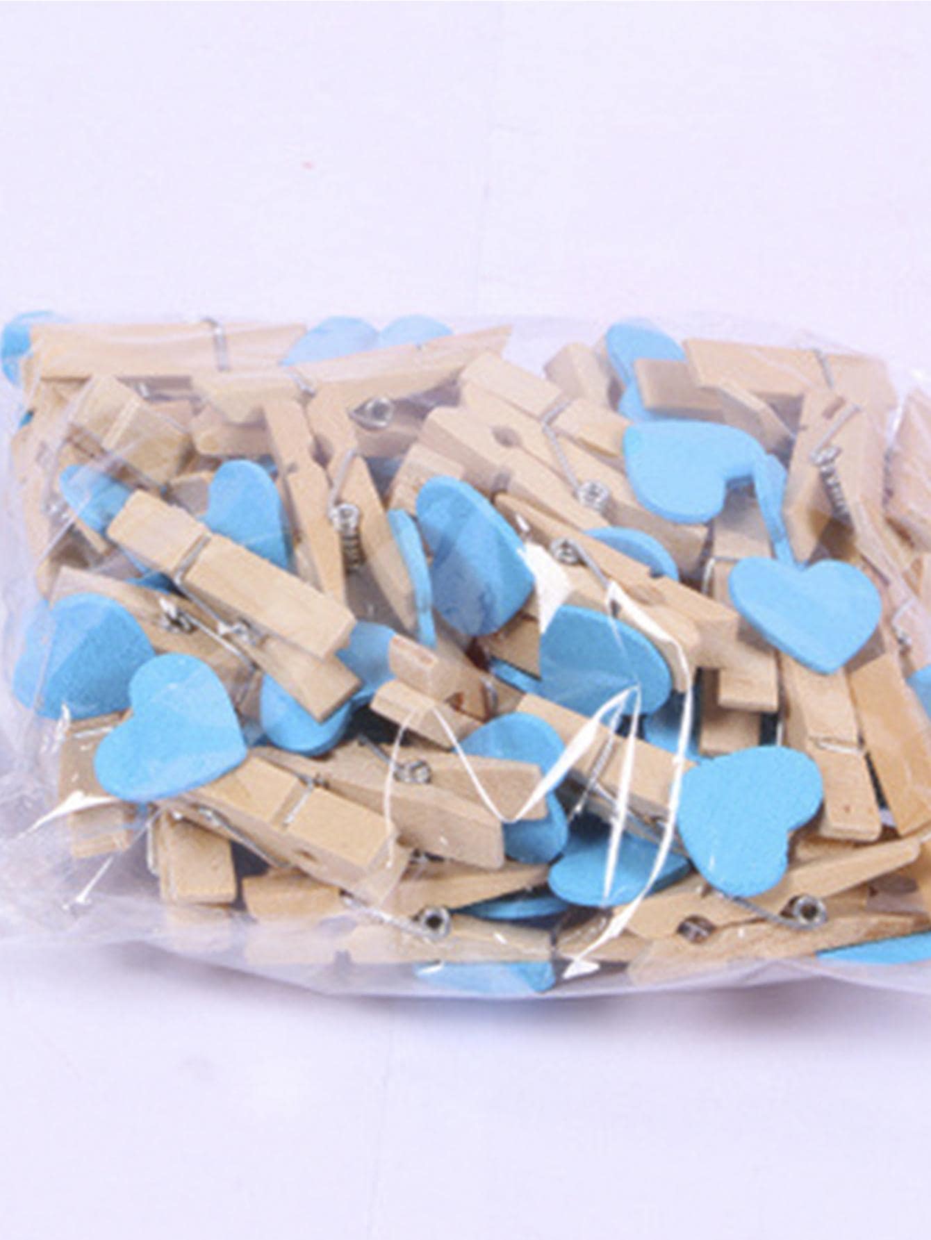 10pcs Wooden Heart Decor Card Clip - Baby Blue - View 1