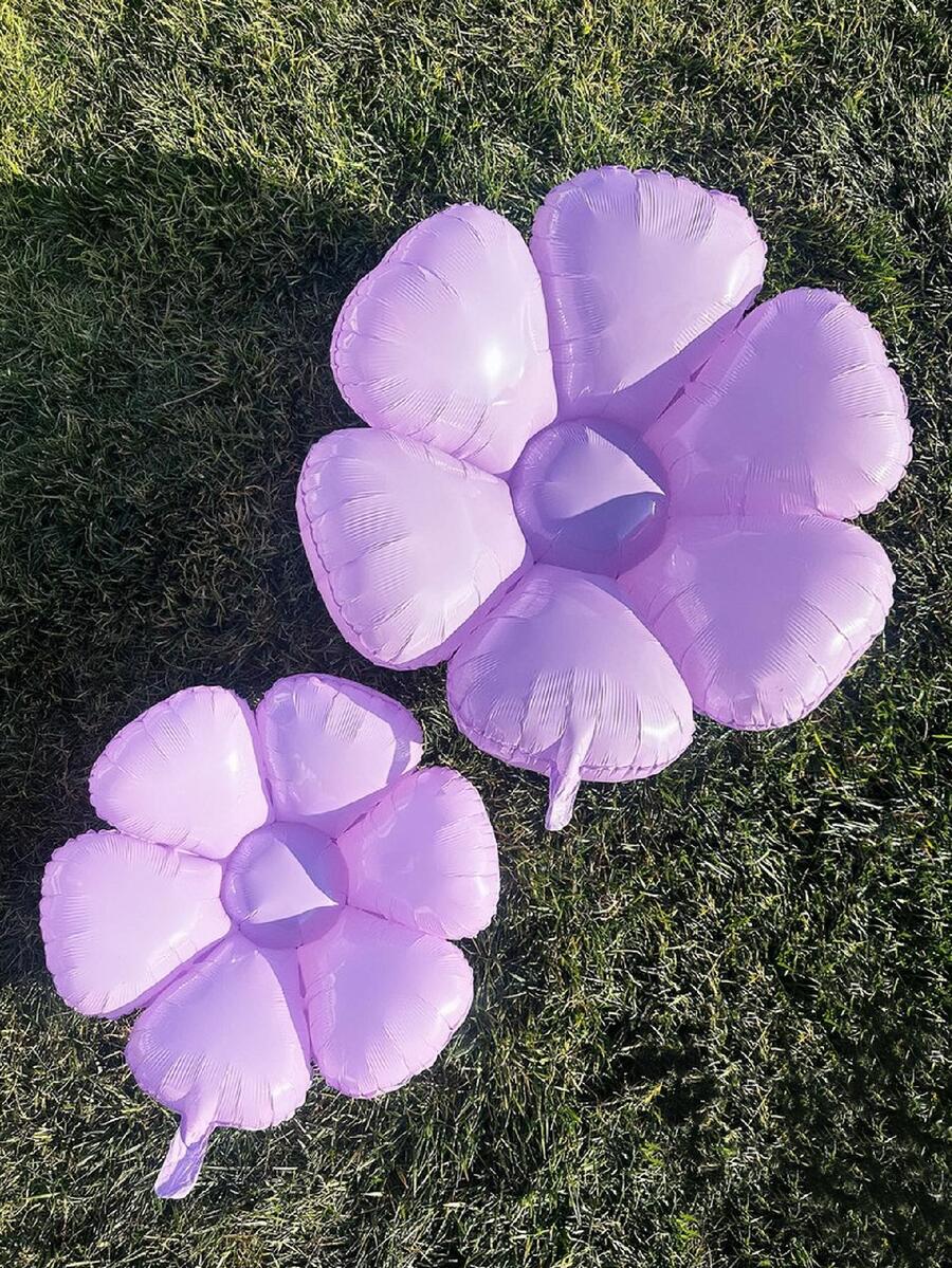2入組花卉設計氣球現代塑料花形裝飾氣球適合派對、假日 - 紫色 - 查看 1