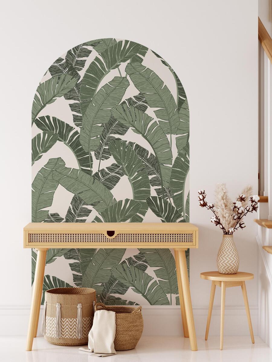 1 Bộ PVC Decal Dán Tường, Hiện Đại Họa Tiết Lá Nhiệt Đới Dán Tường Chống Nước Cho Nhà Bếp - màu xanh lá - Xem 1