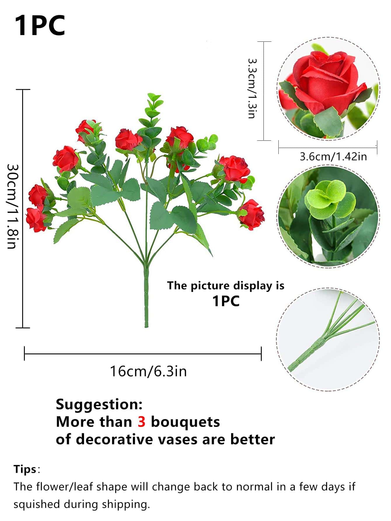 1PC Artificial Roses Flowers Silk EUCALYPTUS Bouquet Valentine'S Day Wedding Decoration DIY Wreath Material, Bride Holding Wrist Flower Decoration Accessories, Wedding Car Decoration, Lintel Arch Decoration, Home, Dining Room, Bedroom, Vase Decoration, Birthday Party Decoration Materials, Valentine'S Day And New Year