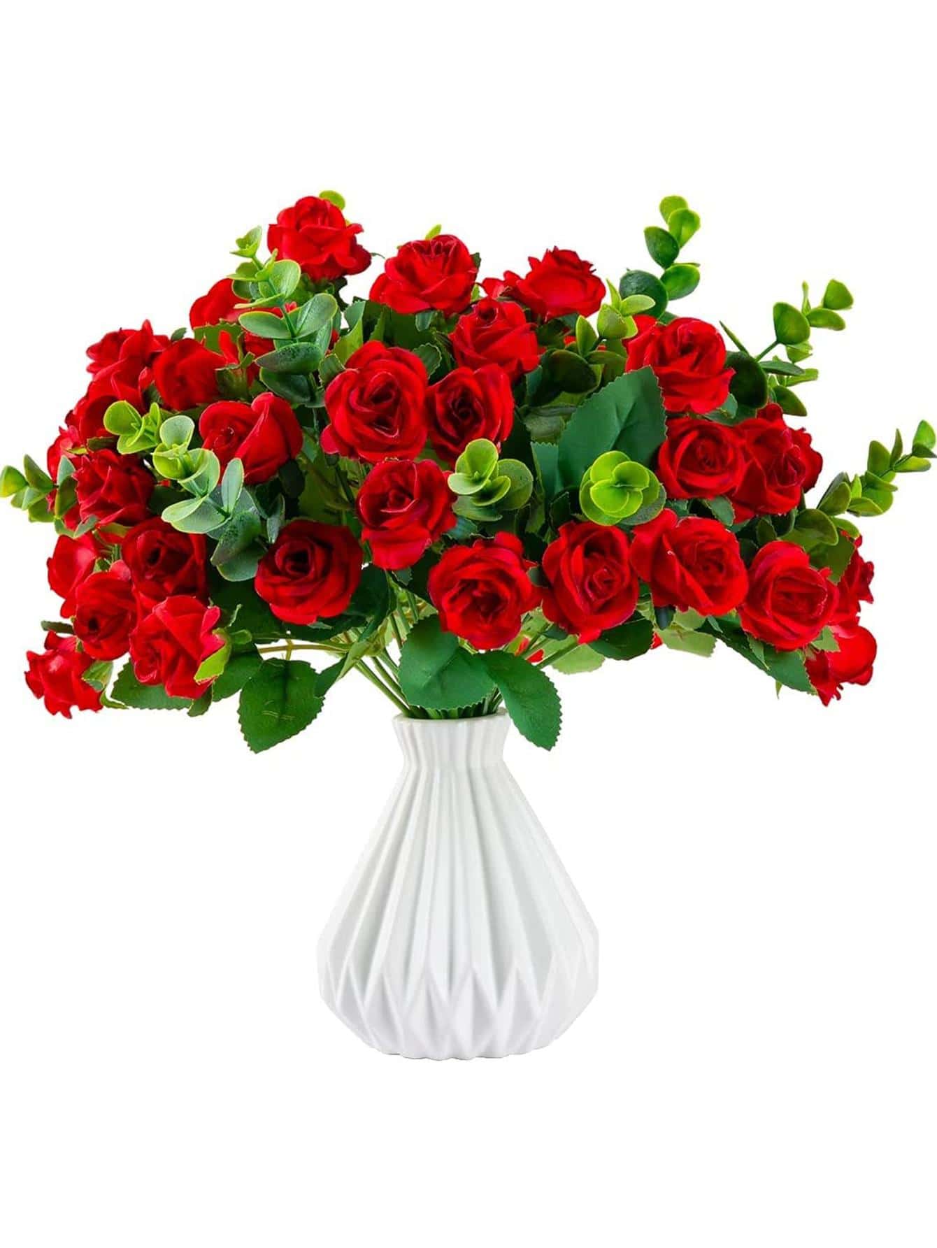 1PC Artificial Roses Flowers Silk EUCALYPTUS Bouquet Valentine'S Day Wedding Decoration DIY Wreath Material, Bride Holding Wrist Flower Decoration Accessories, Wedding Car Decoration, Lintel Arch Decoration, Home, Dining Room, Bedroom, Vase Decoration, Birthday Party Decoration Materials, Valentine'S Day And New Year