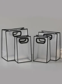 1 件透明礼品袋，简约镂空手柄设计 PVC 礼品包装袋，适合派对