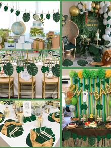 5pcs/set Non-woven Fabric Artificial Tropical Leaf, Green Plastic Fake Foliage For Home Decor - Green - View 4