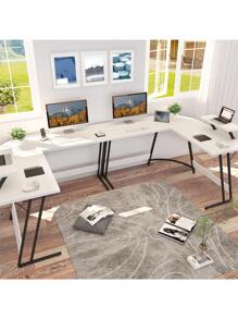 1pc L-shaped Desk with Adjustable Monitor Stand,Gaming Desk with Carbon Fiber Desktop,Home Desk with Foot Insert Function