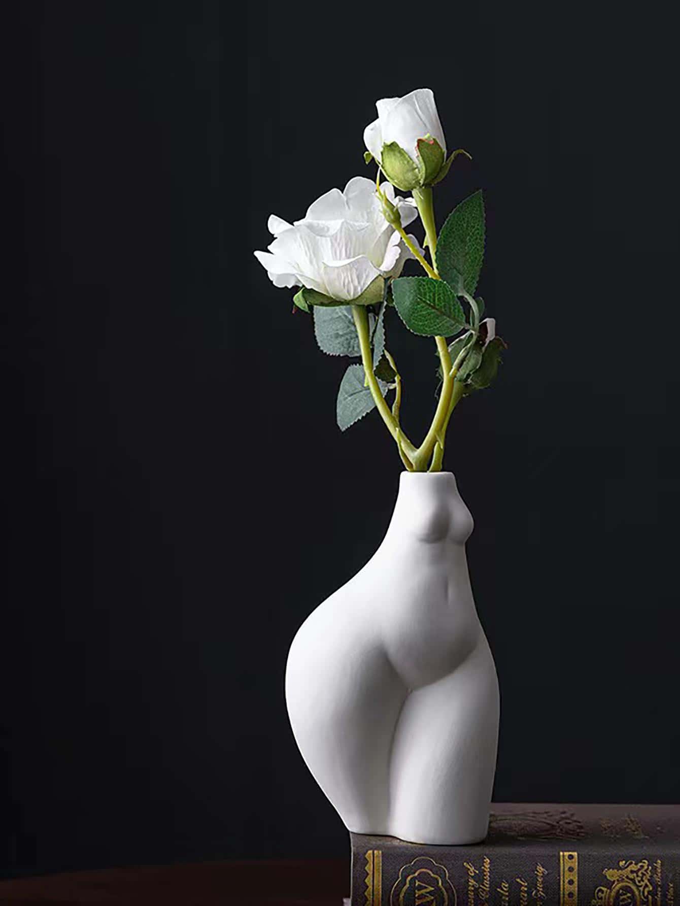 1入組人物設計花瓶,創意白瓷插花容器裝飾用品,裝飾 - 白色 - 查看 1