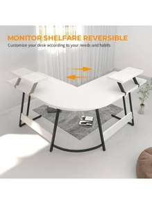 1pc L-shaped Desk with Adjustable Monitor Stand,Gaming Desk with Carbon Fiber Desktop,Home Desk with Foot Insert Function