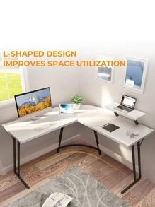 1pc L-shaped Desk with Adjustable Monitor Stand,Gaming Desk with Carbon Fiber Desktop,Home Desk with Foot Insert Function