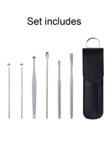 6pcs/Set Ear Pick With Storage Bag, Minimalist Stainless Steel Ear Spoon For Daily,Bag,Organizer,Storage - Silver - View 7