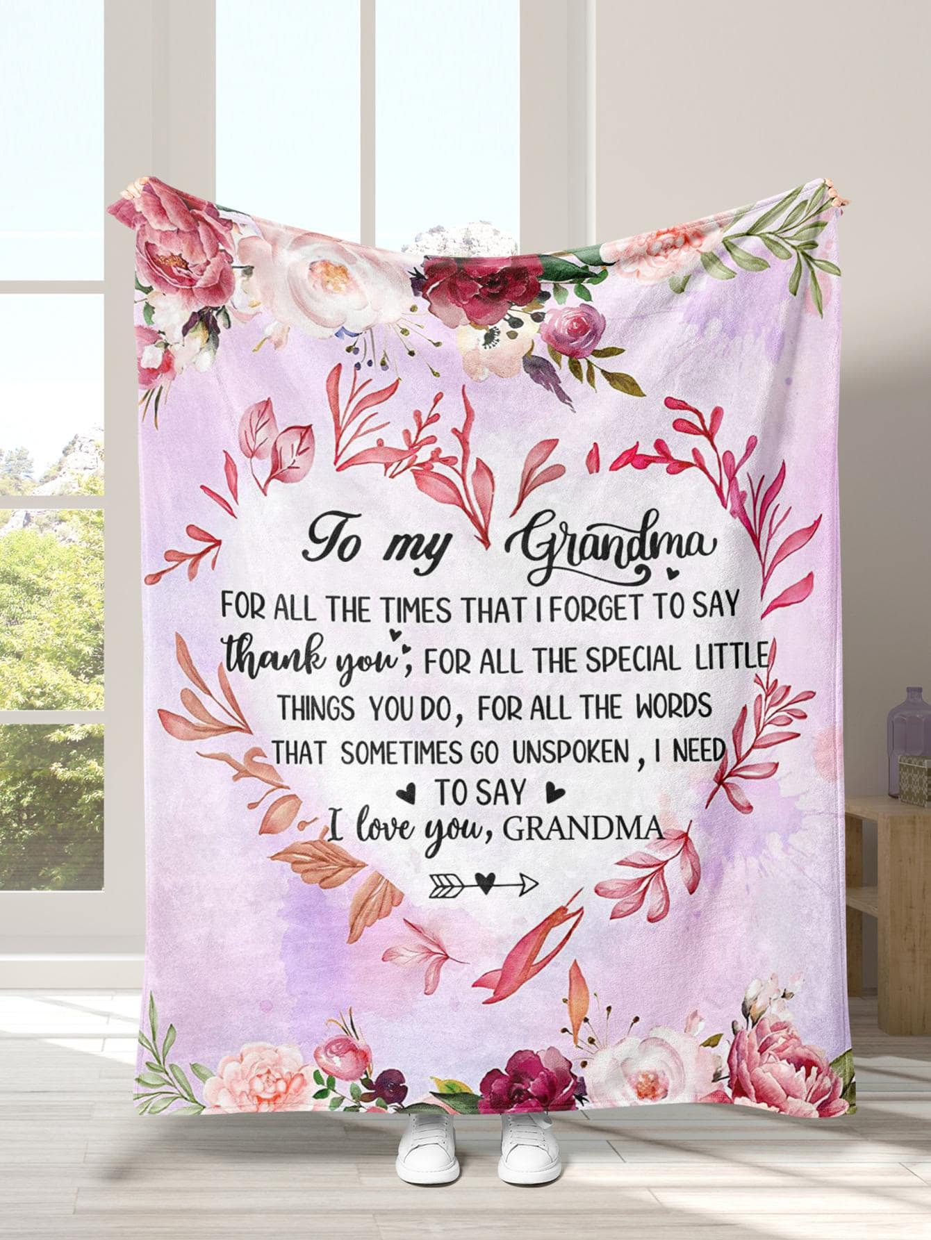 1PC Họa Tiết Hoa & Slogan Chăn, Trái Tim Hiện Đại & Chăn In Hoa Cho Phòng Ngủ - Nhiều màu - Xem 1