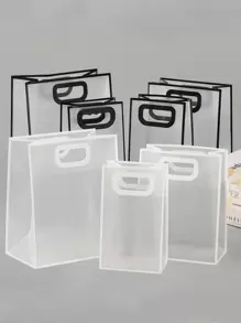 1pc Clear Gift Bag, Simple Hollow Out Handle Design PVC Gift Wrapping Bag For Party - Black - View 8
