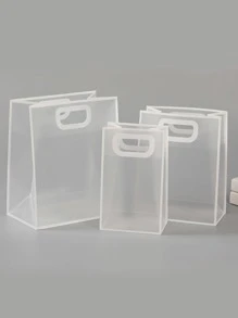 1pc Clear Gift Bag, Simple Hollow Out Handle Design PVC Gift Wrapping Bag For Party - Black - View 7