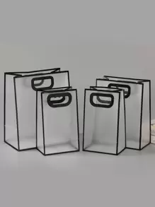 1pc Clear Gift Bag, Simple Hollow Out Handle Design PVC Gift Wrapping Bag For Party - Black - View 9