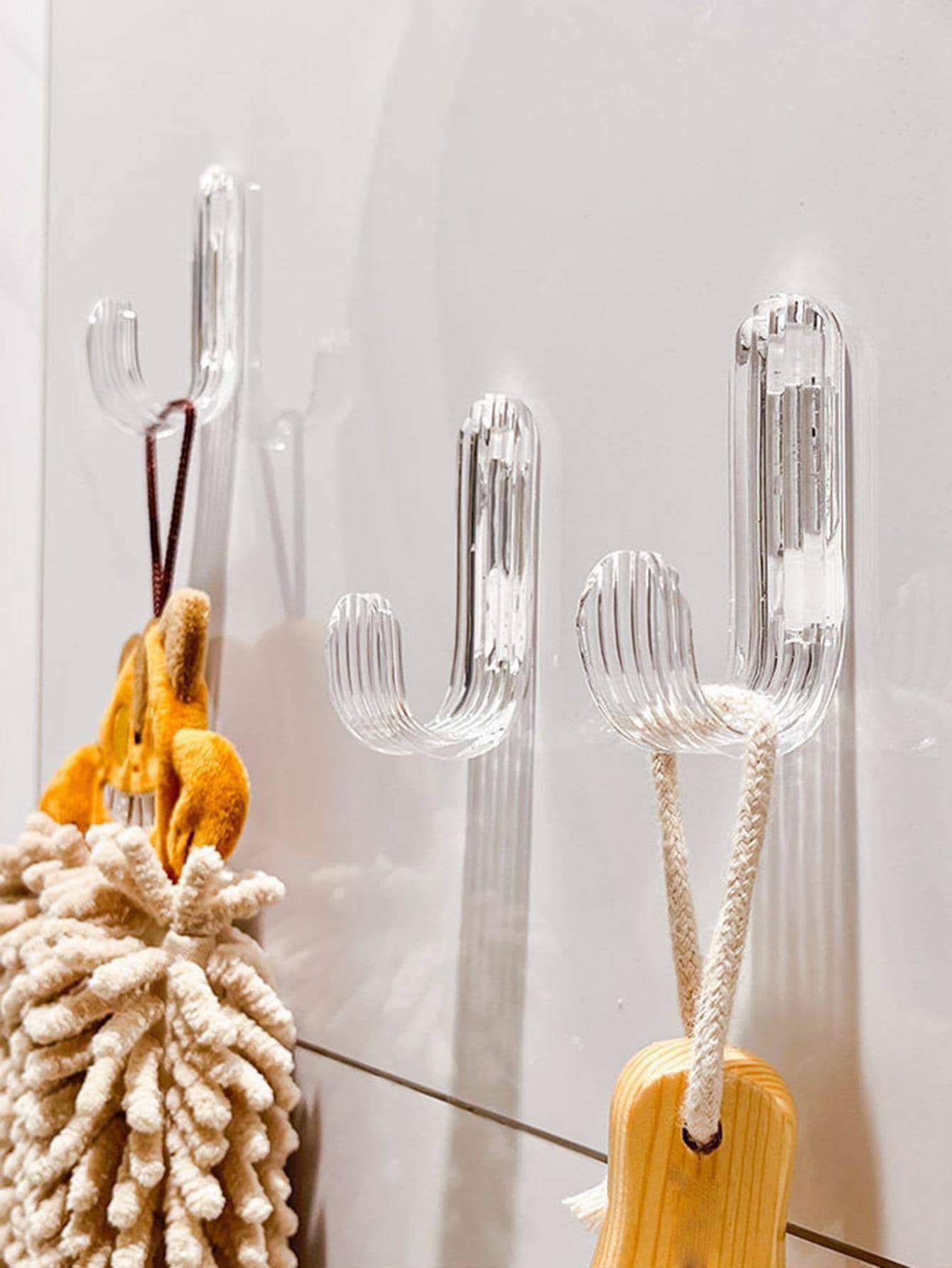 3入組透明壁掛鉤簡約條紋設計家用透明壁掛鉤 - 無色 - 查看 1