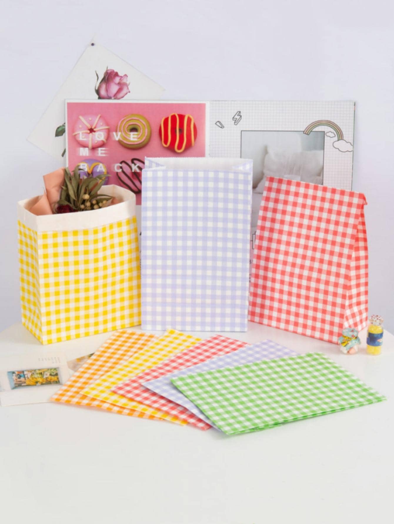 5pcs Plaid Pattern Gift Bag, Modern Geometric Pattern Gift Paper Wrapping Bag For Party, Holiday - Multicolor - View 1