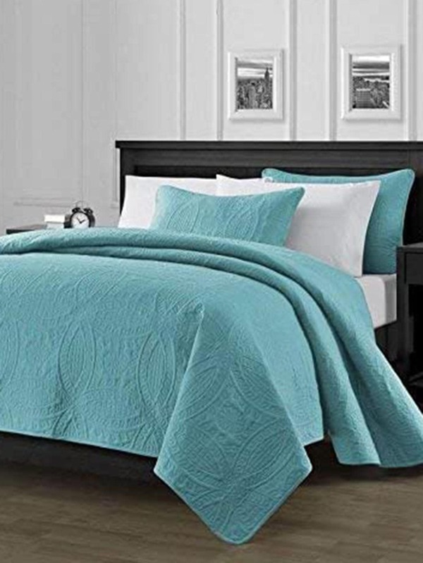 3pcs/set Teal Blue Flower Embossed Duvet Cover Set (1pc Comforter Cover