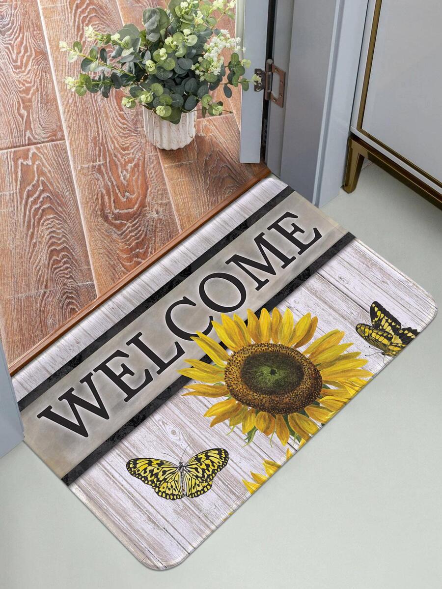 1 Hoa Hướng Dương & Họa Tiết Bướm Thảm Cửa Hiện Đại Polyester Chống Trơn Trượt Trong Nhà Ngoài Trời Thảm Cho Gia Đình - Nhiều màu - Xem 1