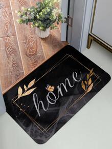 1pc Leaf & Letter Graphic Door Mat, Modern Polyester Anti-Slip Indoor Outdoor Rug For Home ,Room Decor