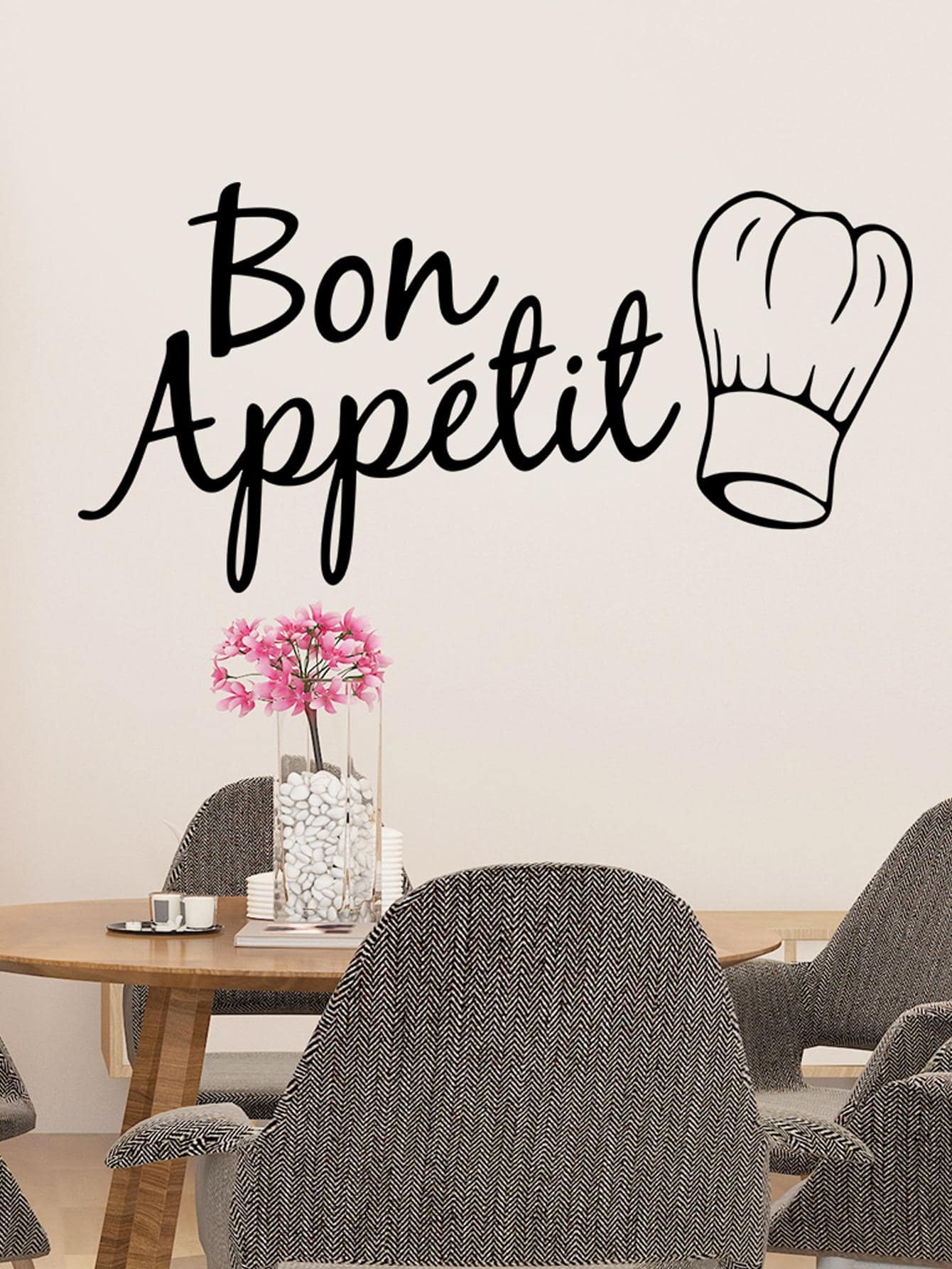 1入組字母圖案牆貼黑色PVC自粘掛畫貼花 - 黑色 - 查看 1