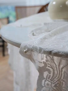 1 Khăn Trải Bàn Polyester, Phong Cách Châu Âu Màu Trắng Hoa Văn Cuộn Ngọc Trai Giả Trang Trí Bàn Hình Chữ Nhật Vải Cho Bàn - trắng - Xem 6