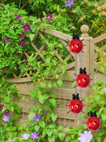 1入組瓢蟲設計花園裝飾工藝品，紅鐵牆藝術裝飾品，適用於家居、庭院、花園