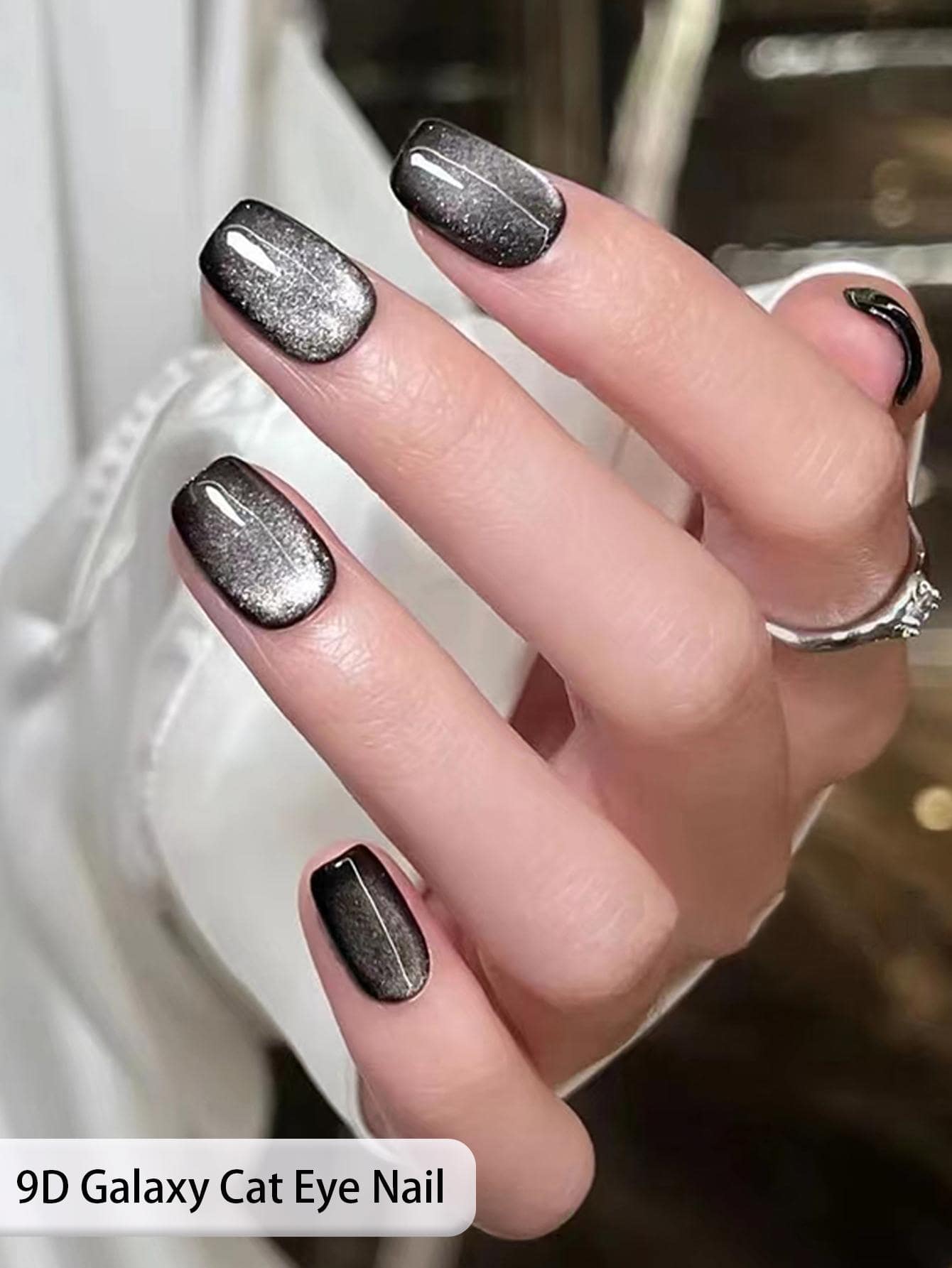 24 件套方形手工银河猫眼指甲贴纸（带摩擦棒）和 1 件果冻凝胶按压指甲美甲用品