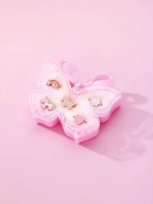 5pcs/set Colorful Zinc Alloy Rainbow Heart, Flower, Butterfly Adjustable Rings For Girls, Suitable As Daily Accessories And Gifts - Multicolor - View 4