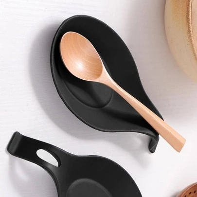 1pc Large Black Washable Spoon Rest, Heat Resistant Silicone Spoon Mat For Household