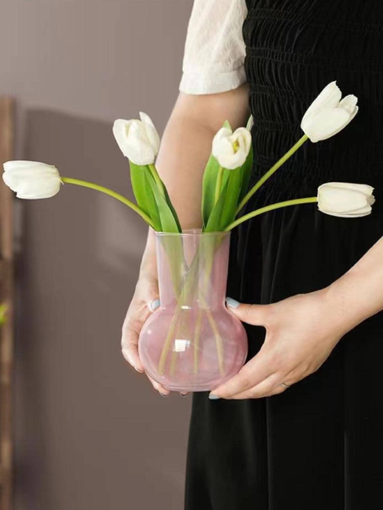 1 pieza Florero de vidrio flor moderno con diseño geométrico para flor - Rosa - Ver 1