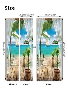 1pc Scenery Pattern Door Sticker, Stickers, Wall Decal, Vinyl Decal For Home Decorations, Spring Decoration Items Refresh Your Home, Rama Decoration Stickers - Multicolor - View 2