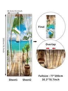 1pc Scenery Pattern Door Sticker, Stickers, Wall Decal, Vinyl Decal For Home Decorations, Spring Decoration Items Refresh Your Home, Rama Decoration Stickers - Multicolor - View 3