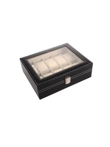 1入組首飾類收納現代方形首飾盒 - 黑色 - 查看 4