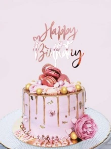 1 pieza pastel Top moderno con diseño de letra Decoración de pastel para de fiesta de cumpleaños - Oro rosa - Ver 2