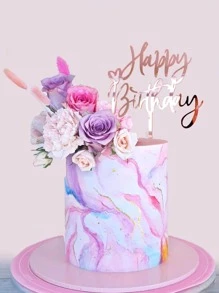 1 pieza pastel Top moderno con diseño de letra Decoración de pastel para de fiesta de cumpleaños - Oro rosa - Ver 1